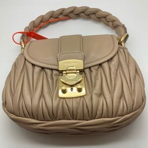 Miu Miu Beige Crossbody Bag with Gold Accents